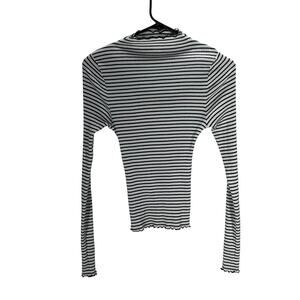H&M Striped Lettuce Hem Ribbed‎ Long Sleeve Tee Top M